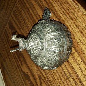 Medium Vintage tinned copper jewelery box, repousse and engraved by hand.